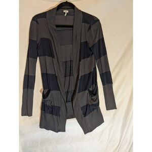 Splendid Striped‎ Cardigan Sweater Duster Pockets Charcoal Navy XS